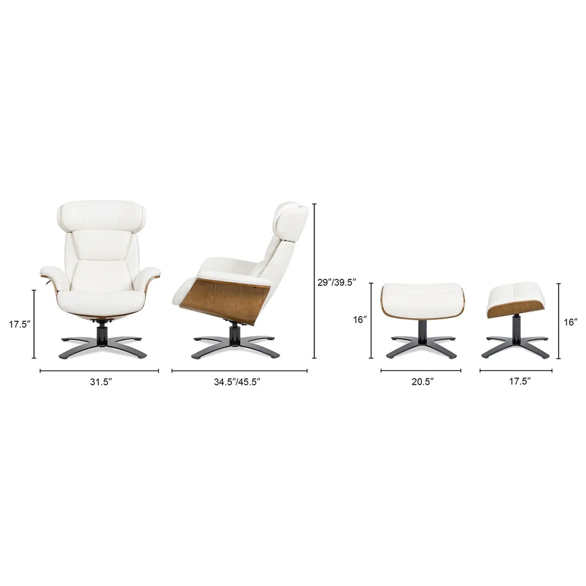 Fauteuil inclinable Jovan de 31.5 en cuir véritable avec ottoman