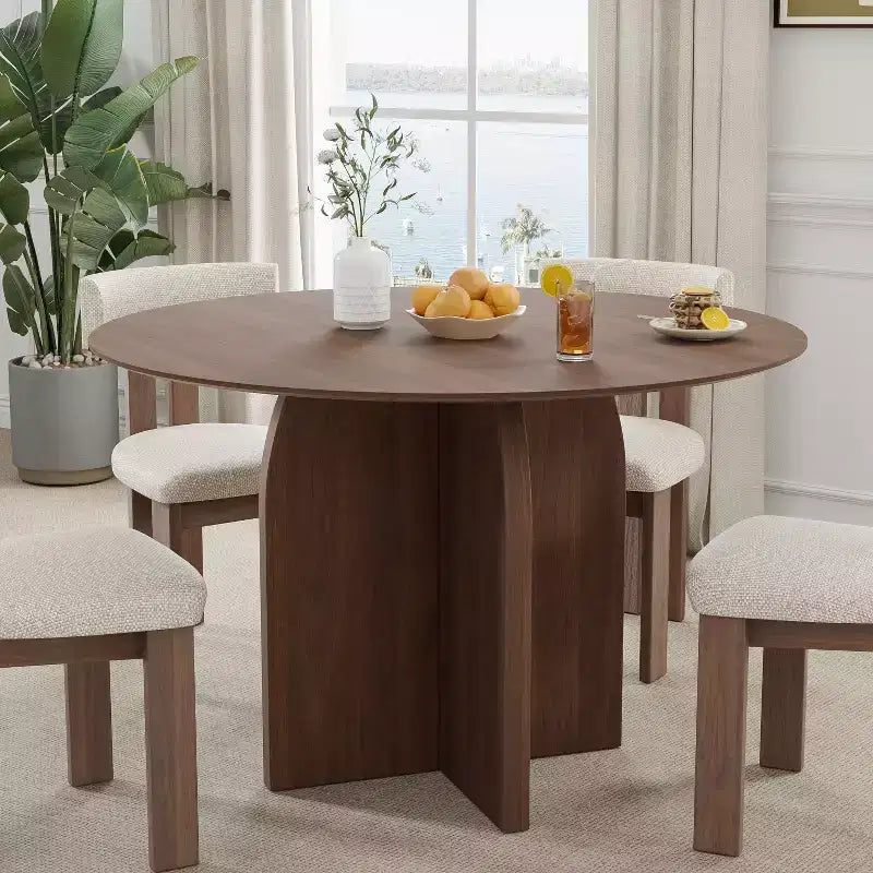 PexFix runder Esstisch aus Massivholz, 45 x45, mit Walnuss-Finish und eleganten, geschwungenen Beinen für moderne Esszimmer und Küchen