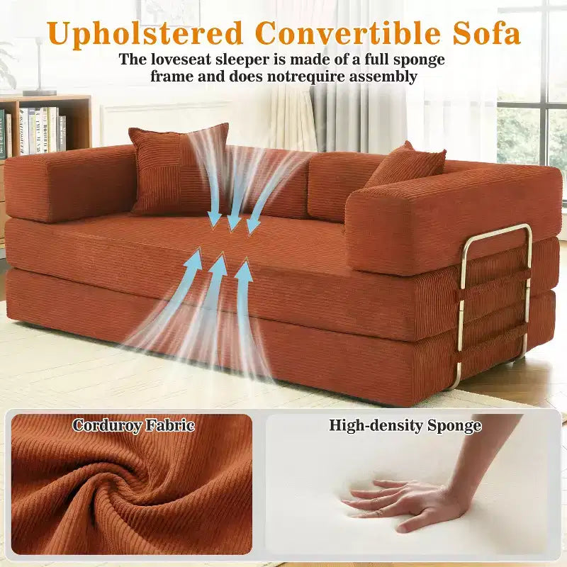 Dyonery canapé-lit pliant 78 en velours côtelé, convertible en lit, format king size, couchage au sol, canapé modulable 4-en-1 à combiner soi-même, confortable et dépliable.