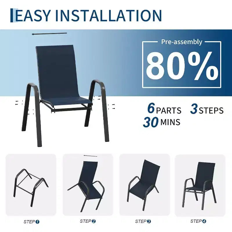 Chaises de patio, lot de 4/6 chaises de repas d’extérieur empilables et légères en textilène, toutes saisons, avec accoudoirs, pour la cour et le bord de la piscine