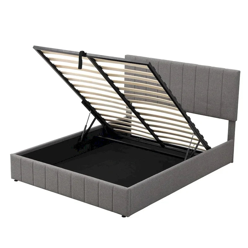 Polsterbett in Queen-Size mit hydraulischem Stauraumsystem - Beige