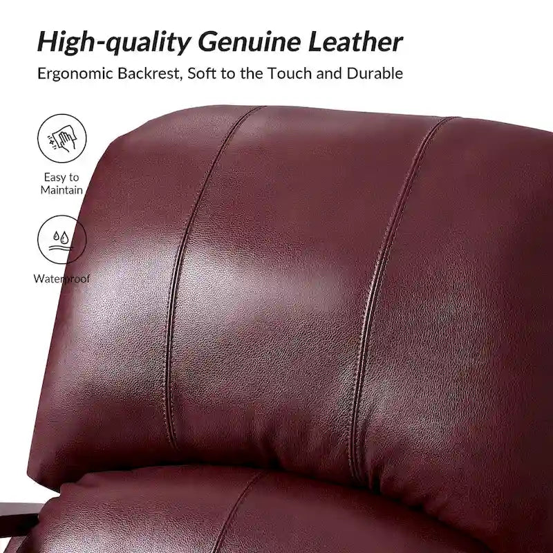 Alex handmatige relaxfauteuil van echt sigarenkleurig leer in mid-century moderne stijl, met gebogen houten armleuningen