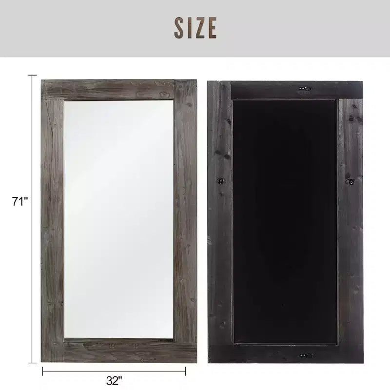 Miroir pleine longueur rectangulaire à angle droit en bois massif brun usé, 71x31 pouces (sans support)