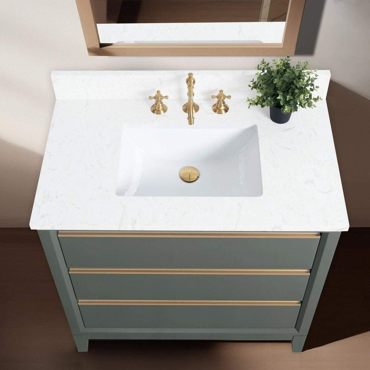 Meuble-lavabo de salle de bain Vanity Art avec lavabo en céramique et comptoir en marbre reconstitué