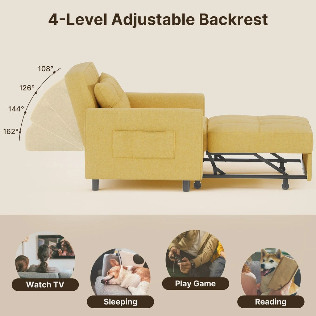Divano letto trasformabile 3 in 1 con schienale regolabile, poltrona-divano estraibile, letto pieghevole convertibile per soggiorno