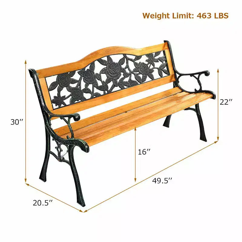 Banc de jardin en métal Costway pour patio, parc, jardin, porche ou allée, en fonte et bois dur