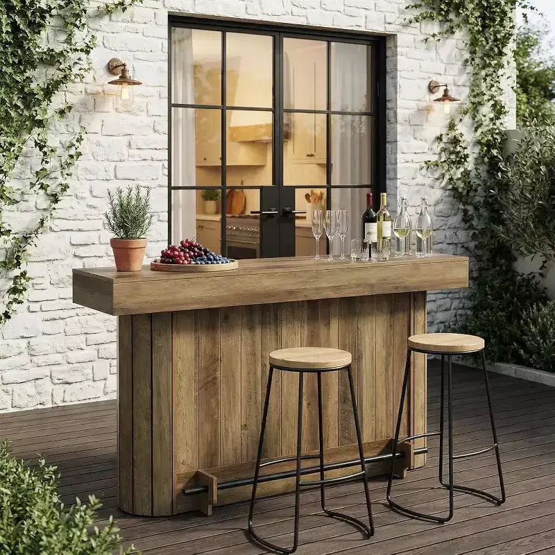 Lantine bartafel, houten thuisbar van 63-inch met metalen voetsteun, pubtafel met opbergrekken voor woonkamer, bistro en eetkamer (bruin)
