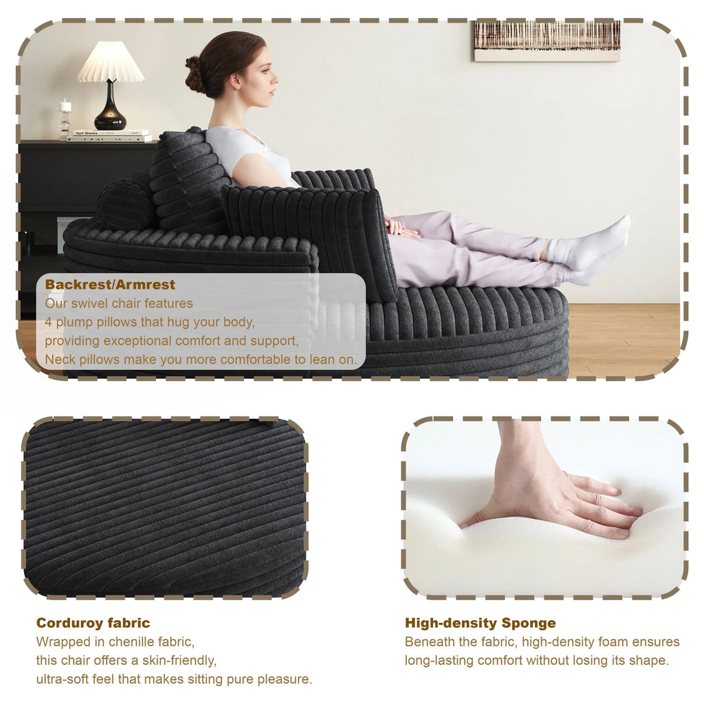 Einzelsessel mit Cord-Chenille-Bezug und Schaumstoffpolsterung, drehbar