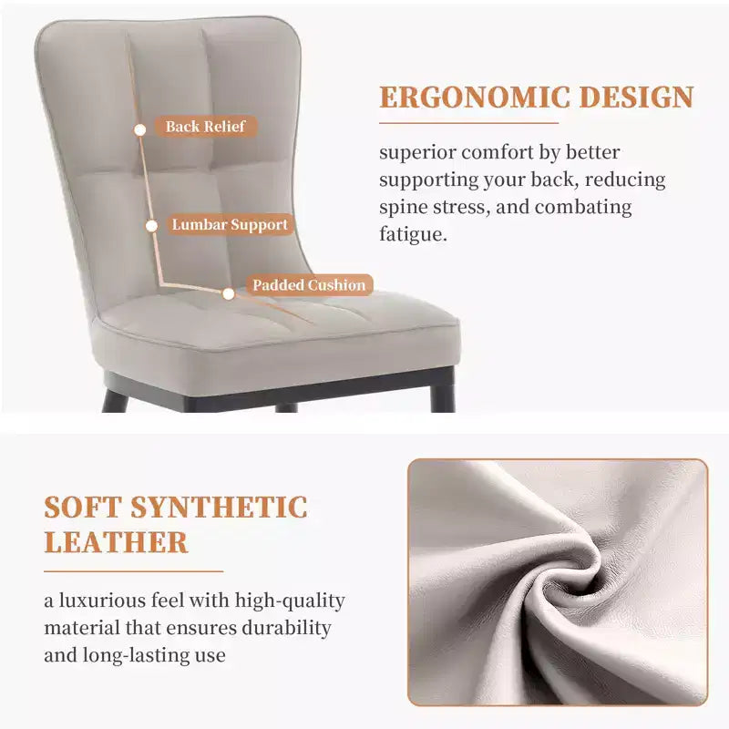 Bekrvio eetkamerstoelen set van 6, moderne gestoffeerde zitting van imitatieleer met hoge rugleuning, metalen poten, keukenstoelen zonder armleuningen voor woon- en eetkamer