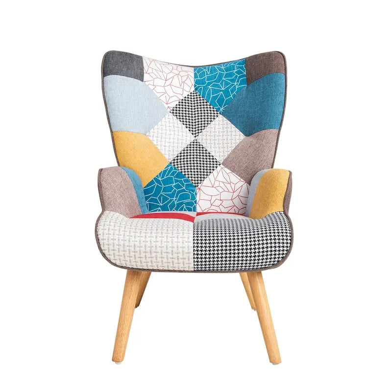 Akzentstuhl mit Hocker, Wohnzimmer-Stuhl- und Hocker-Set, bequemer Beistellsessel für das Schlafzimmer, kreativ zusammengesetzter Stoffbezug