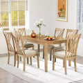 Set da pranzo Zevemomo da 7 pezzi in legno massello con 6 sedie imbottite, set tavolo e sedie salvaspazio, per sala da pranzo e cucina, colore legno naturale
