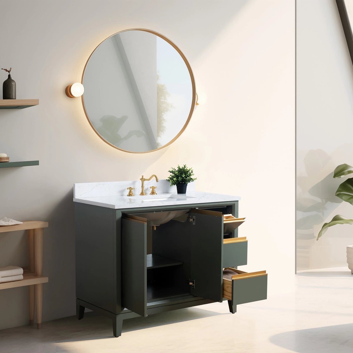 Meuble-lavabo de salle de bain Vanity Art avec lavabo en céramique et comptoir en marbre reconstitué