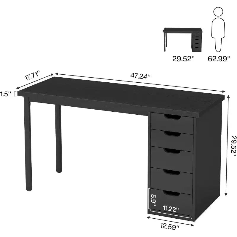 Scrivania per computer Lantine con 5 cassetti, moderna e semplice, da 47 pollici, per ufficio domestico, studio e scrittura, adatta a spazi piccoli