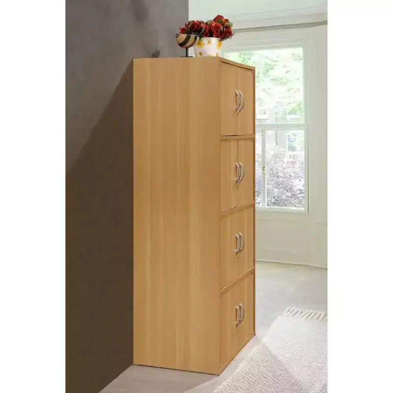 Bibliothèque-meuble de rangement fermé Hodedah HID44, robuste, avec 8 portes, à poser au sol, multifonction pour la maison et le bureau, finition bois de hêtre
