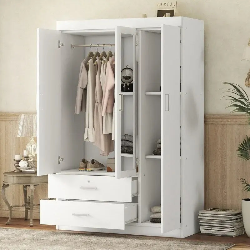 Spiegelschrank mit 3 Türen, Regalen und 2 Schubladen