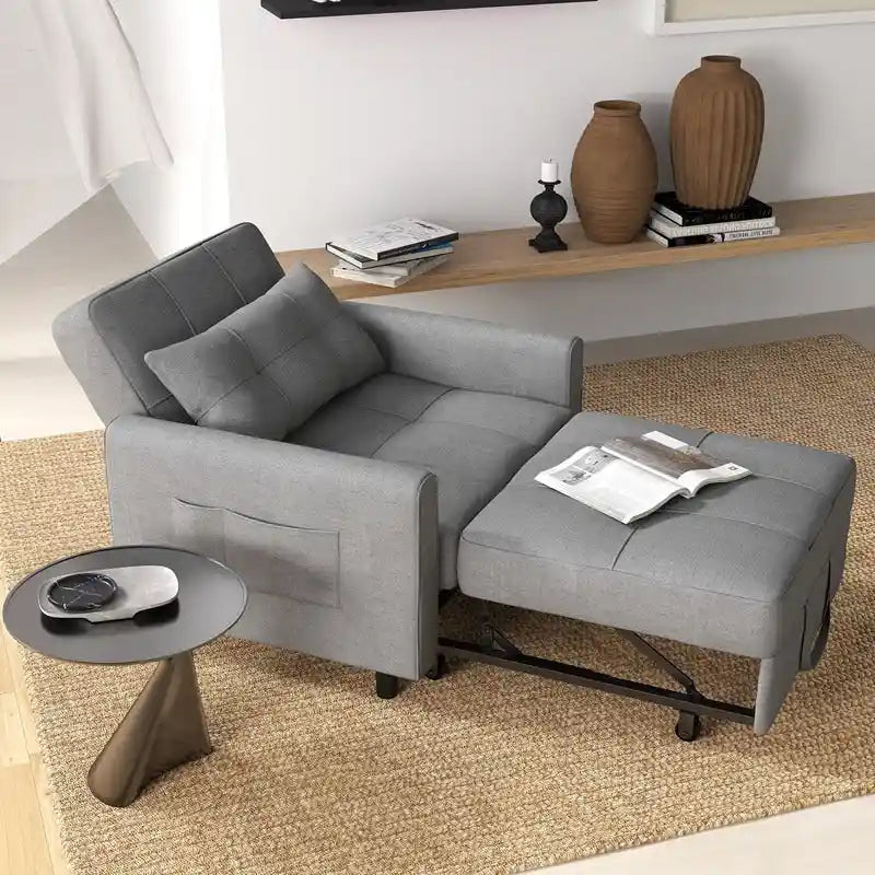 Fauteuil convertible 3-en-1 avec lit escamotable, canapé lounge rembourré convertible, réglable et pliable