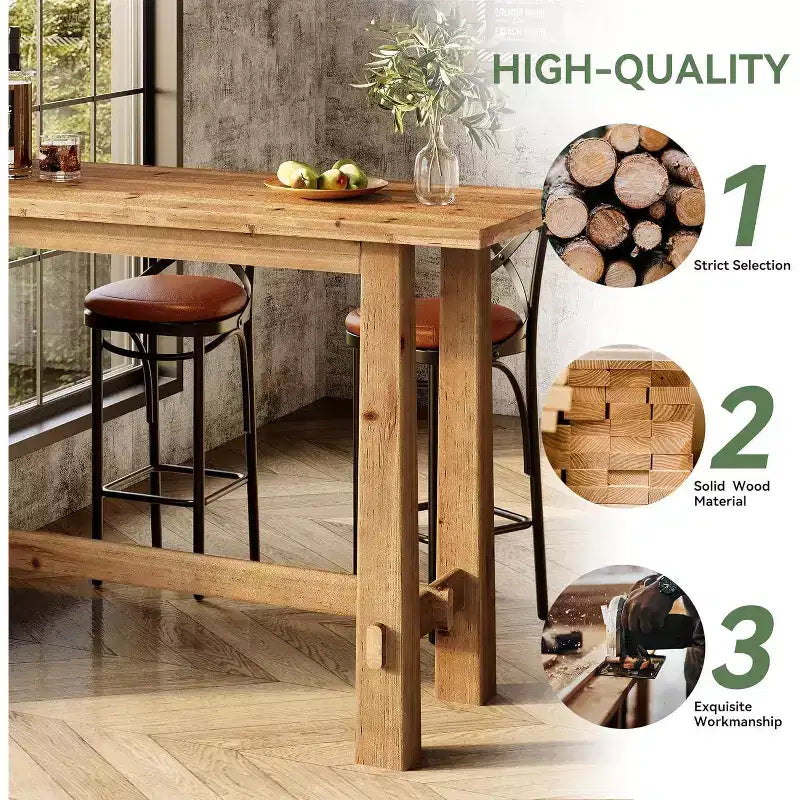 63-inch hoge bartafel van massief hout voor keuken, café of restaurant