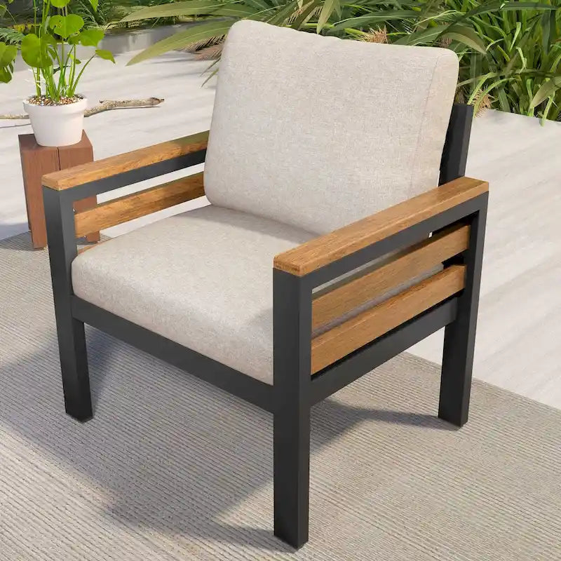 Ensemble de canapé d'extérieur 4 pièces pour 5 personnes, avec table basse en bois massif et coussins amovibles