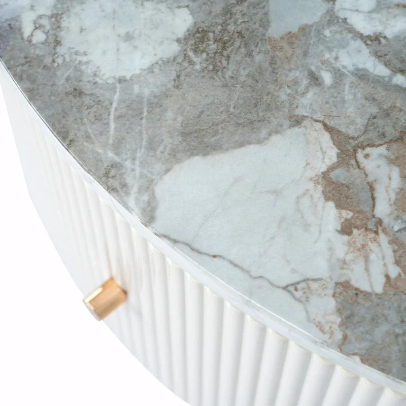 Table basse ronde moderne de 31.5 avec grand tiroir de rangement