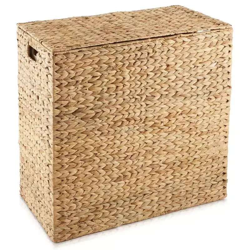Panier à linge Casafield à 2 compartiments avec couvercle et sacs doublure amovibles, panier de tri tressé en jacinthe d’eau pour vêtements