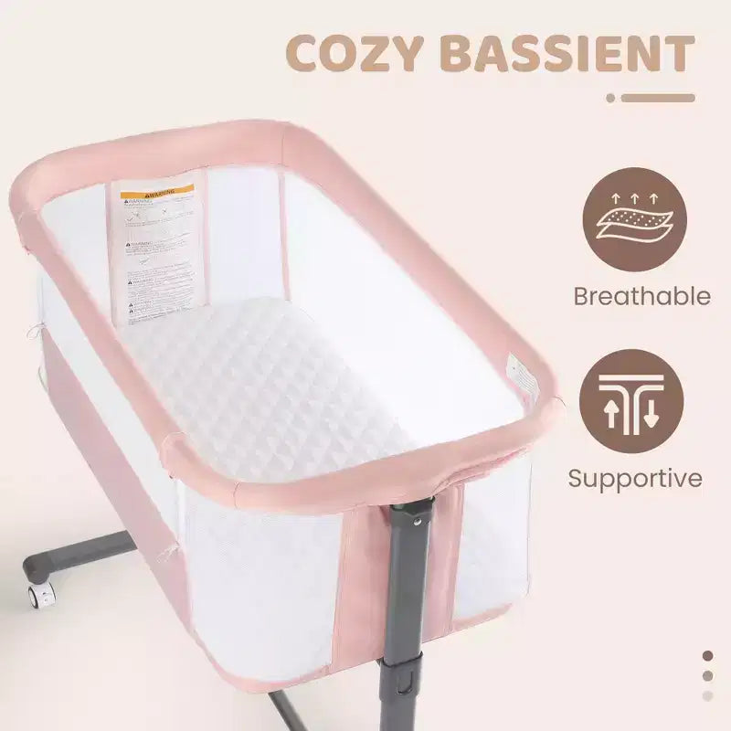Berceau pour bébé à roulettes ??Beige / Gris / Rose, lit cododo, pour 1 bébé