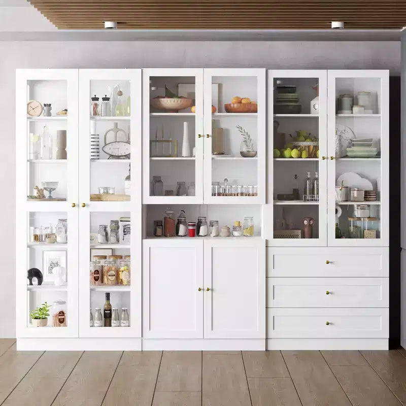 Vitrine combinée Famapy avec portes en verre, bibliothèque, organisateur et meuble garde-manger