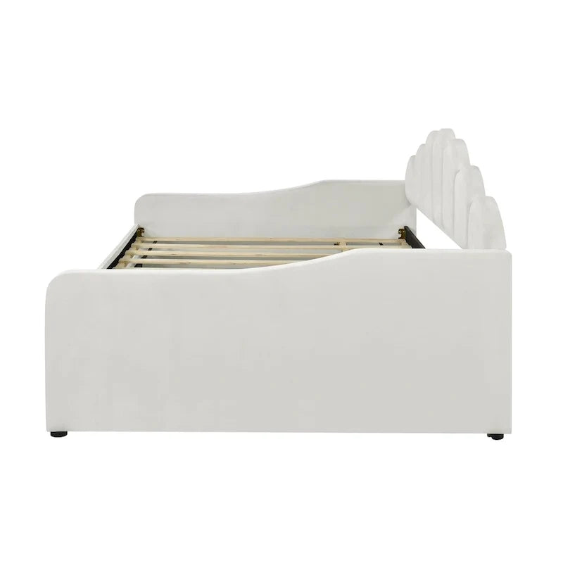 Gepolstertes Tagesbett in Full-Size mit Muschel-Rückenlehne und Ausziehbett