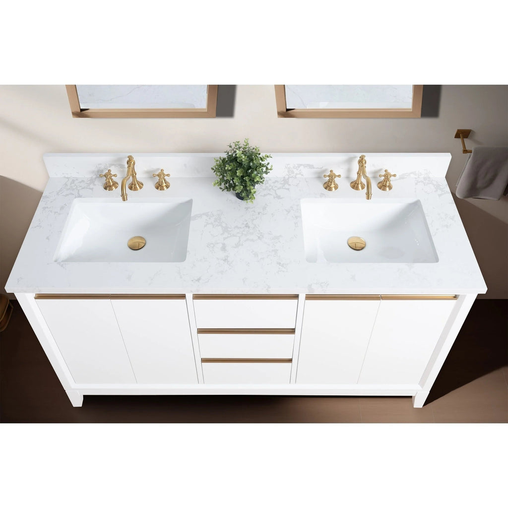 Meuble-lavabo de salle de bain Vanity Art avec lavabo en céramique et comptoir en marbre reconstitué