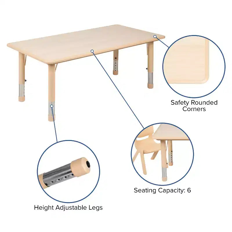 Emma und Oliver, rechteckiger höhenverstellbarer Aktivitätstisch aus Kunststoff, 23.625W x 47.25L, Set mit 6 Stühlen