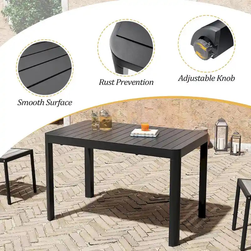 Set da pranzo da esterno in alluminio da 5/7 pezzi con sedie impilabili e tavolo allungabile