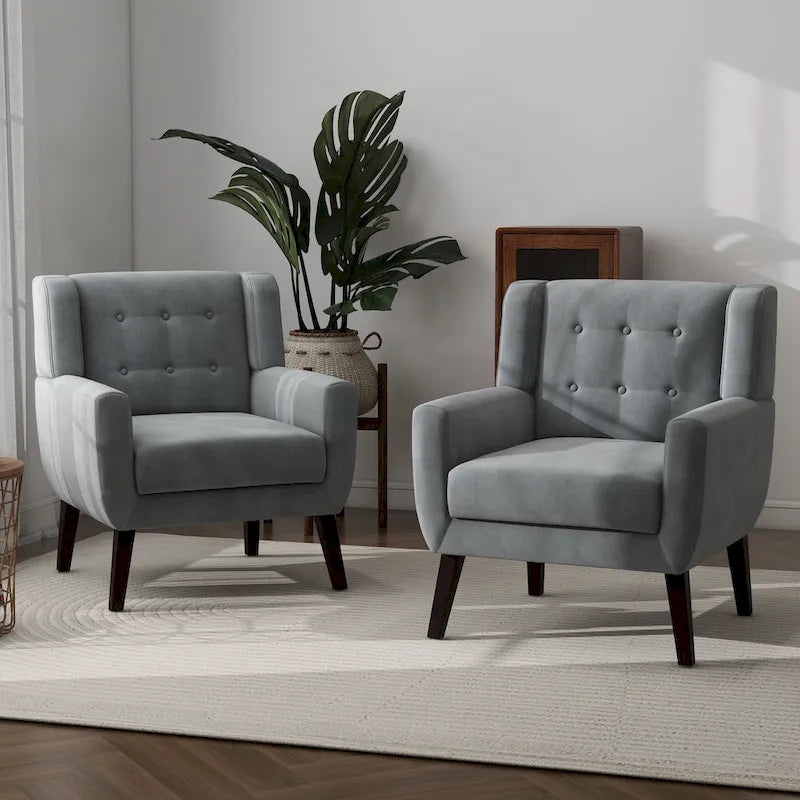 Ensemble de 2 fauteuils d’appoint rembourrés en velours pour le salon