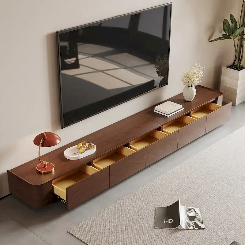 Mobile porta TV moderno in stile mid-century, con 4-6 cassetti, in legno massello marrone