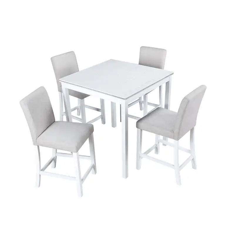 Set da pranzo moderno da 5 pezzi con tavolo quadrato da bar e 4 sedie imbottite