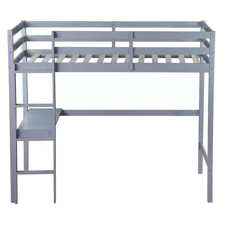 Okak minimalistisch hoogslaper met ladder, hoogslaper van rubberhout voor één persoon met veiligheidsreling en ingebouwd bureau, bedframes voor kinderen en tieners