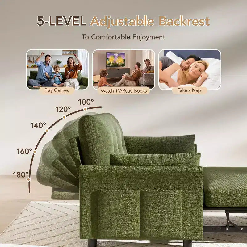 Divano letto trasformabile Dyonery 3-in-1, divano letto estraibile con tasca laterale e schienale regolabile, montaggio senza attrezzi, divanetto pieghevole