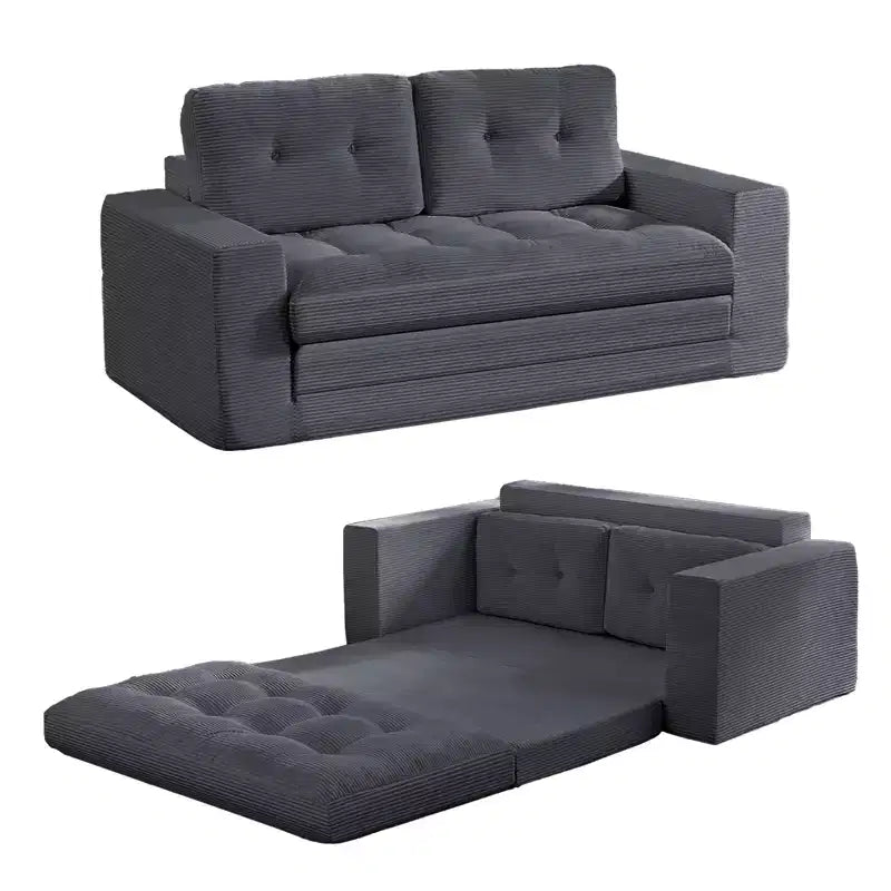 Canapé-lit futon convertible 2-en-1 Mjkone de 71', en tissu côtelé, pliable et capitonné avec boutons, canapé-lit deux places gain de place