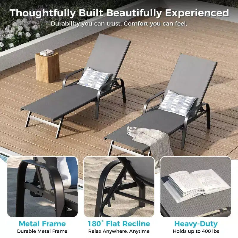 Set di 2 sedie a sdraio da esterno, reclinabili regolabili in 5 posizioni, tessuto Textilene, chaise longue da piscina da 76 per patio, giardino e bordo piscina