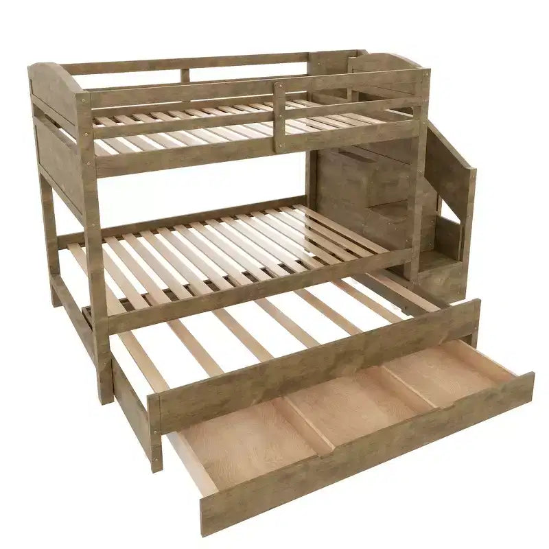 Struttura letto a castello singolo Whisen XL con letto estraibile, letto a castello con contenitore, legno massello, scala contenitore, armadio, 3 cassetti, per bambini
