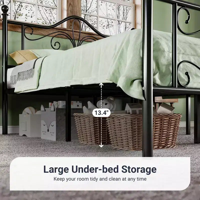 Metalen kinderbedframe met vlinderhoofdbord en -voetbord, geen bedbodem nodig