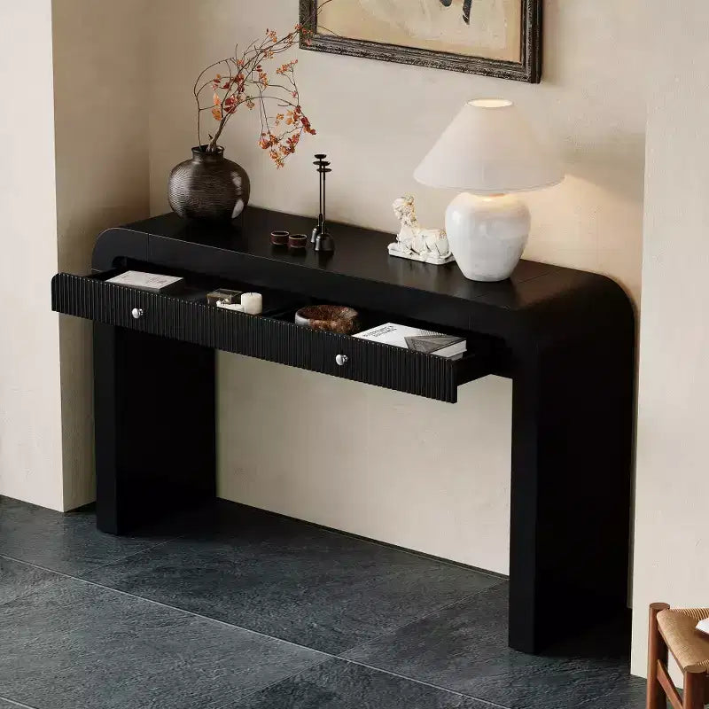 Tavolo consolle rustico Whisen, tavolo da ingresso e tavolino laterale con frontale del cassetto scanalato