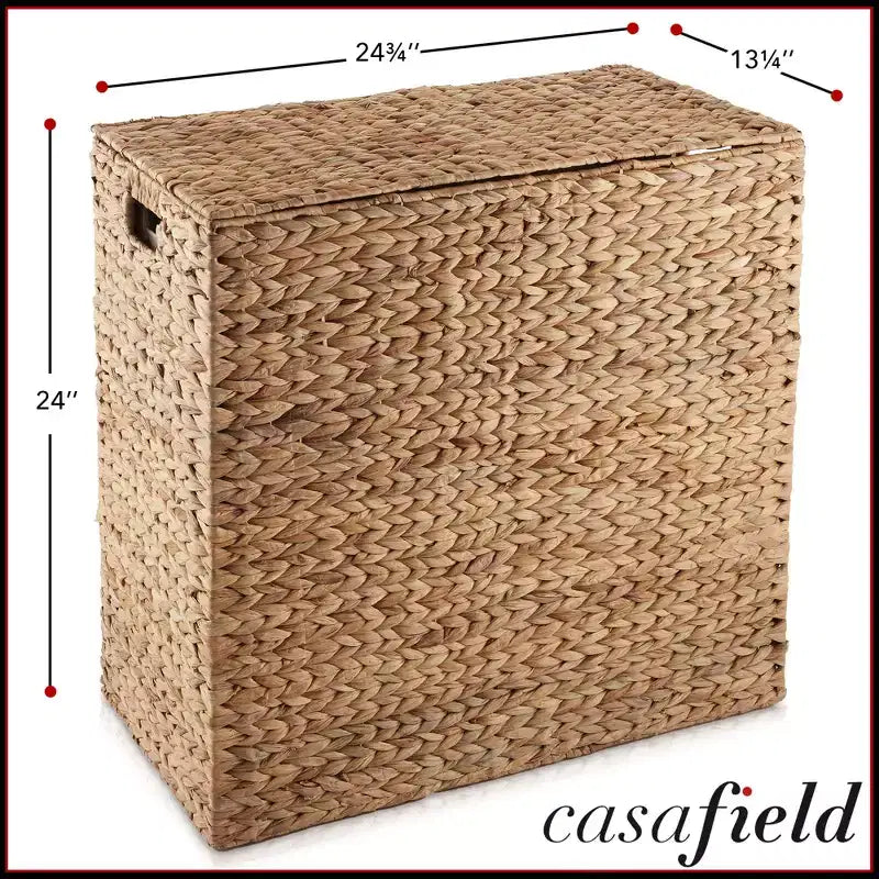 Panier à linge Casafield à 2 compartiments avec couvercle et sacs doublure amovibles, panier de tri tressé en jacinthe d’eau pour vêtements
