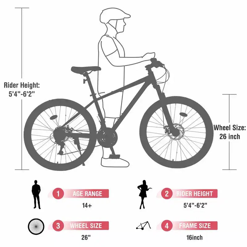 Mountain bike ammortizzata Whisen 26 con cambio posteriore a 8 velocità, forcella, pneumatici KENDA e doppi freni a disco