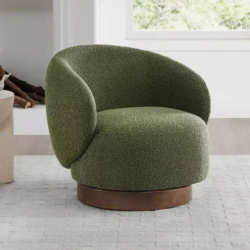 Spruce&Spring gestoffeerde draaibare fauteuil met kuipvormige rugleuning en houten onderstel