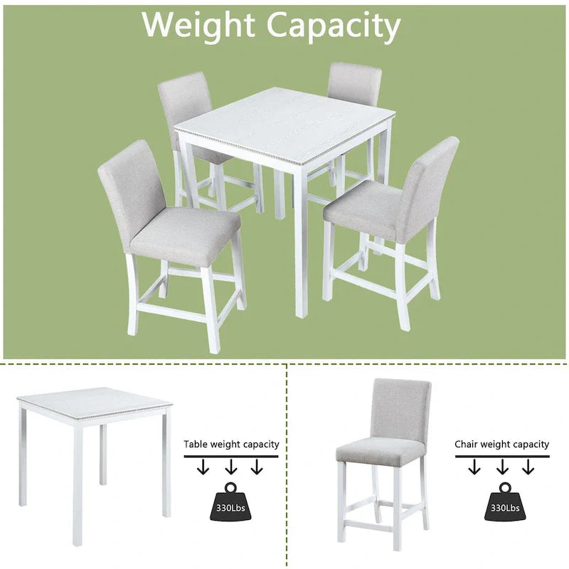 Set da pranzo moderno da 5 pezzi con tavolo quadrato da bar e 4 sedie imbottite