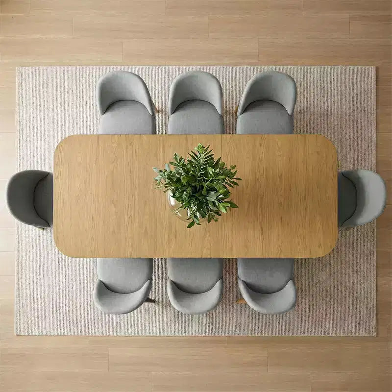 Ensemble de salle à manger de 9 pièces pour 8 personnes, table extensible à piètement en tréteau et chaises rembourrées avec pieds en bois massif-Panipeachy