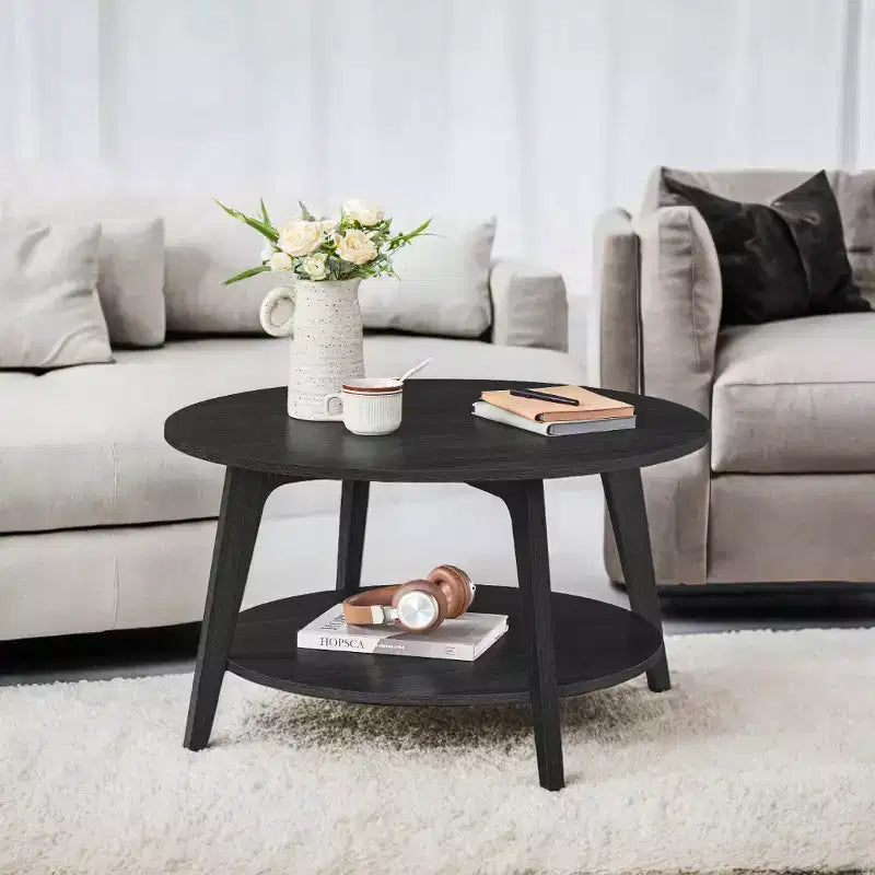 Runder Couchtisch in Honigbraun mit 2 Ablageebenen, Maße 31.5 x 17.7 Inches, ideal fürs Wohnzimmer