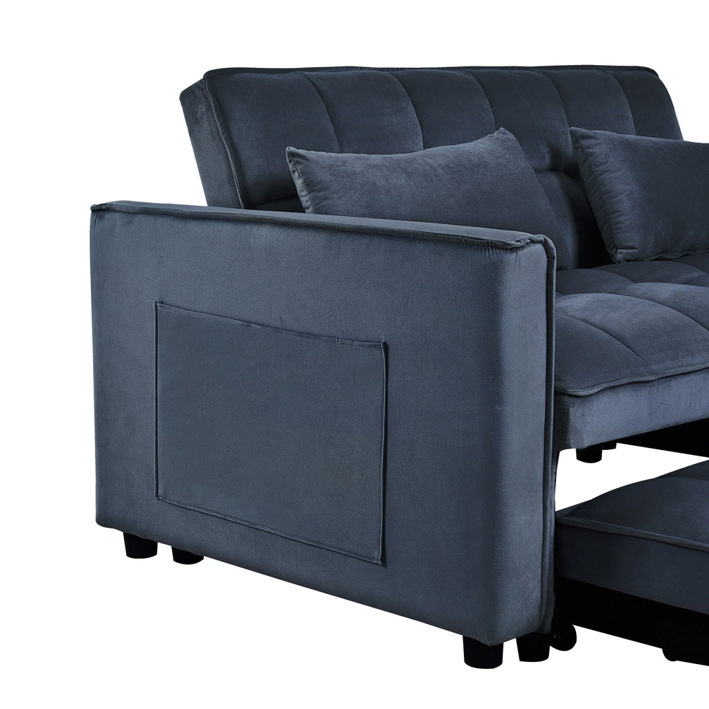 Modernes Ausziehsofa mit Schlaffunktion, 3-in-1-Schlafsofa mit verstellbarer Rückenlehne, Samt-Zweisitzer, Kissen und Seitentaschen