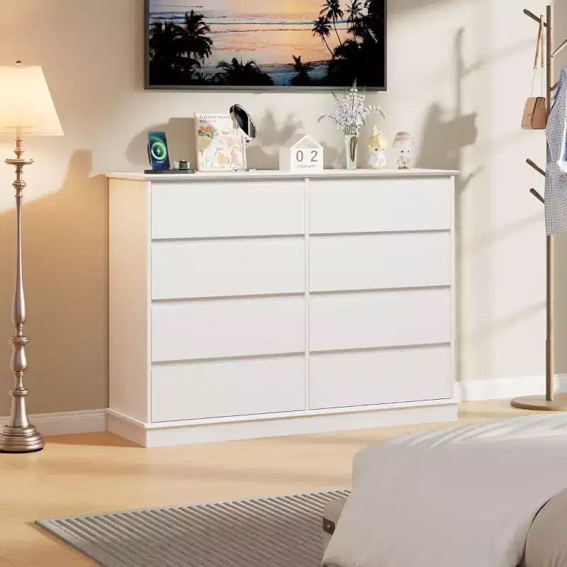 Commode moderne pour chambre avec 8 tiroirs, meuble de rangement en bois pour placard, large commode