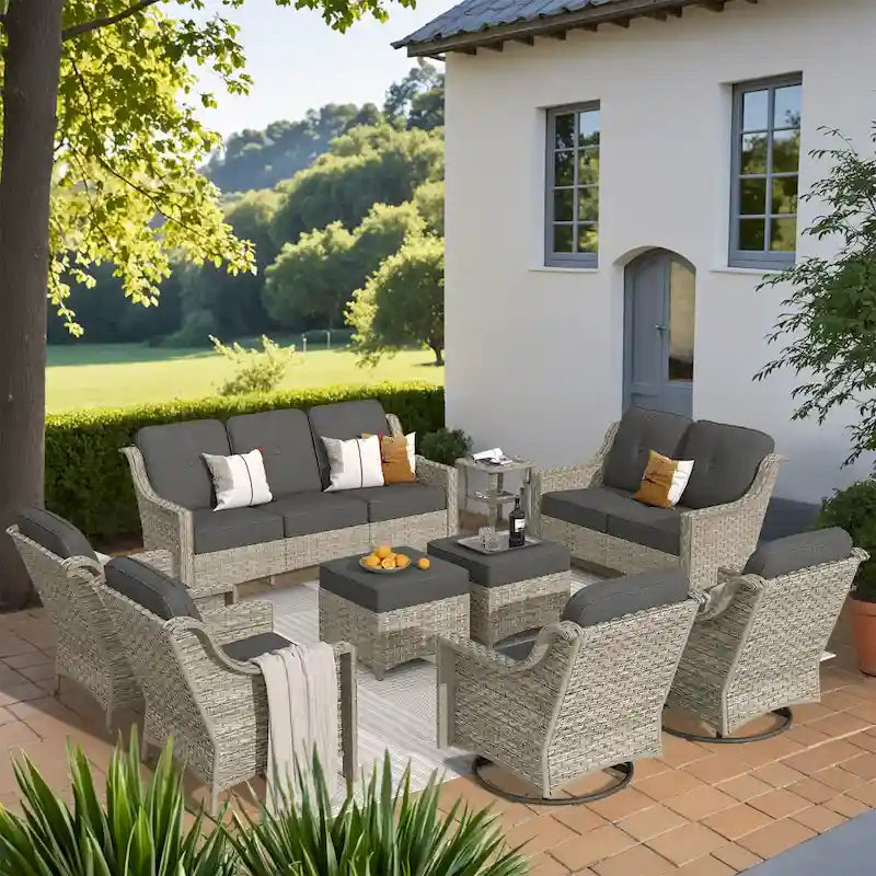 Ensemble de mobilier de jardin extérieur XIZZI de 9 pièces avec fauteuil pivotant