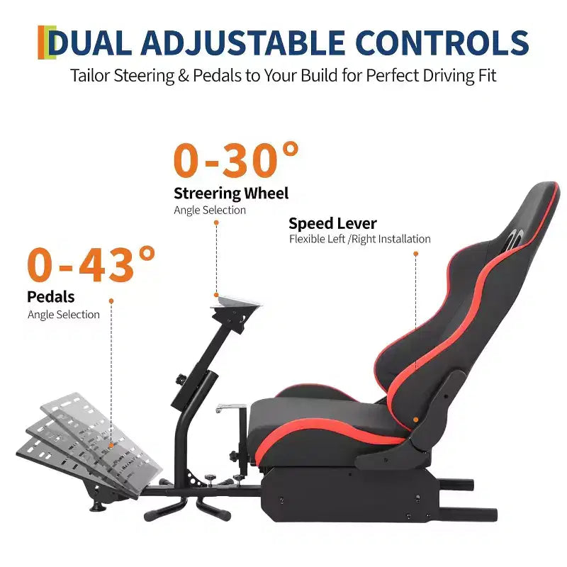 Zusammenklappbares Rennsimulator-Cockpit, verstellbarer Lenkradständer für G29/G920/G923, kompatibel mit Thrustmaster, Fanatec, Hori und Mad Catz, Pedalwinkel verstellbar